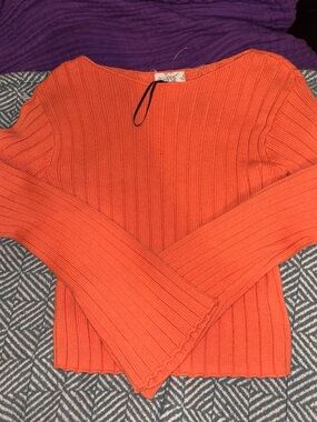 Hippie Rose Orange Ribbed Scoop Neck Sweater